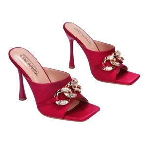 Cape Robbin Disteny Red Satin Chain Square Open Toe Stiletto Shoes Size 10